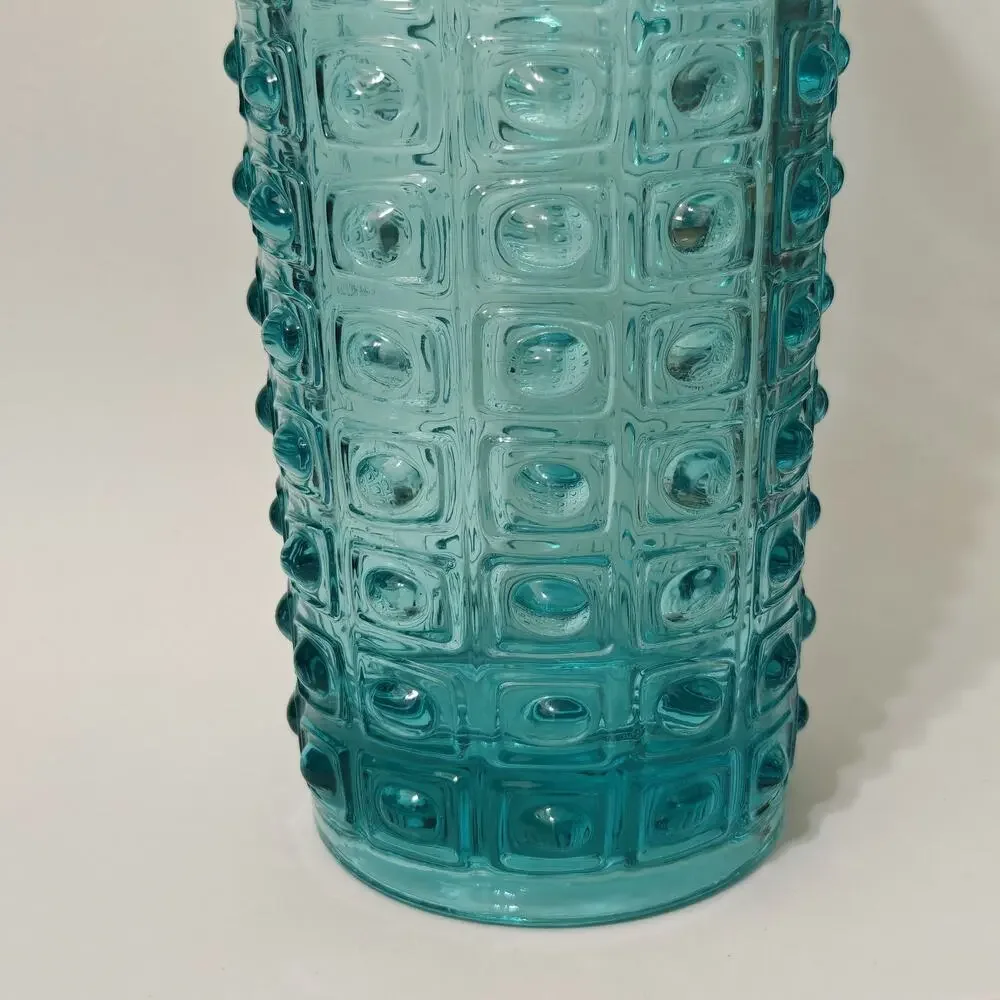 MCM Sklo Union Art Glass Vase Turquoise Blue Geometric Czech Vintage 60s Hobnail